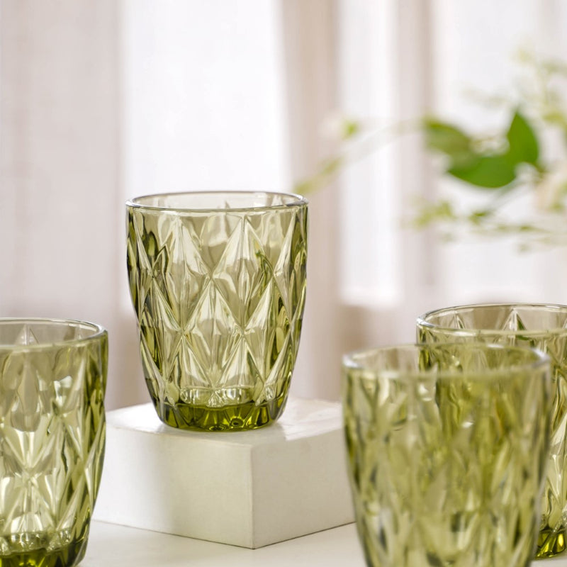 Green Embossed Drinkware Set of 4