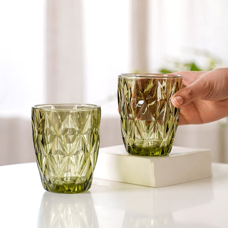 Green Embossed Drinkware Set of 4