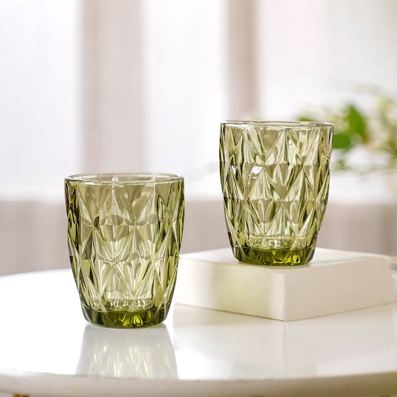 Green Embossed Drinkware Set of 4