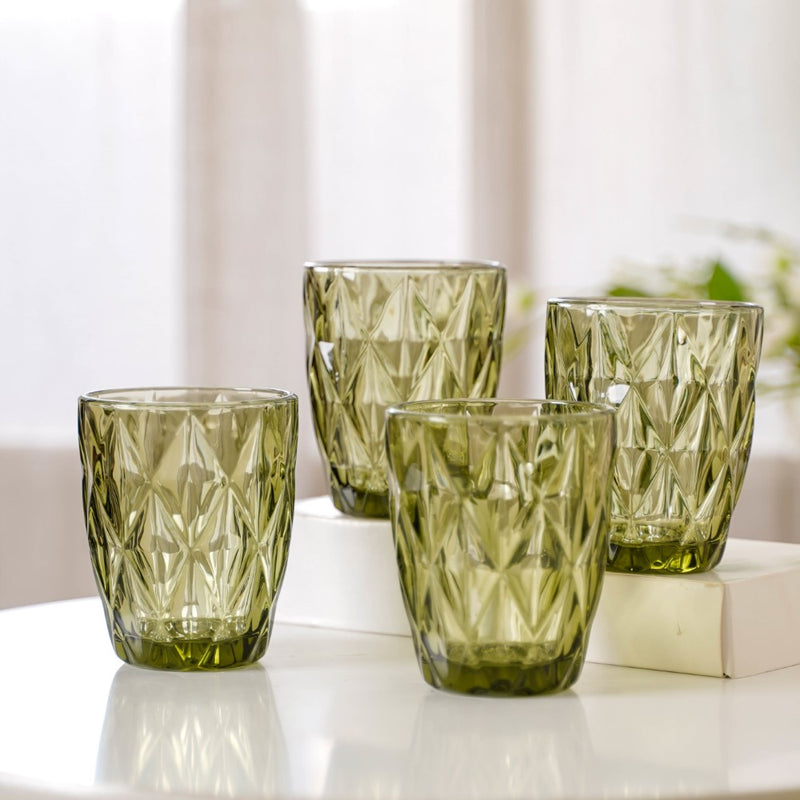 Green Embossed Drinkware Set of 4