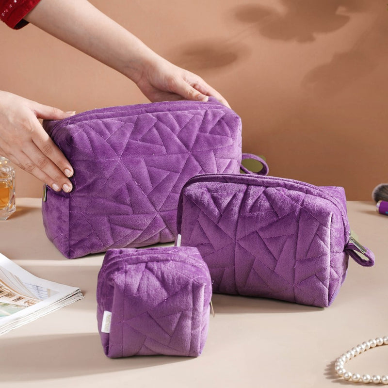 Plum Purple Cosmetic Bag Set Of 3