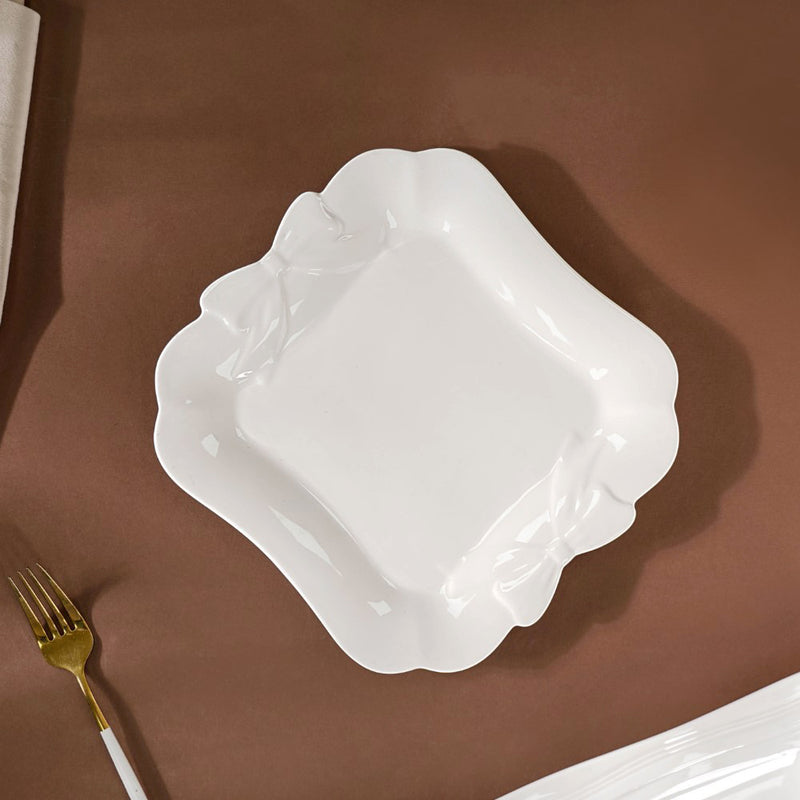 Riona Ceramic Vintage Platter White 9 Inch - Ceramic platter, serving platter, fruit platter | Plates for dining table & home decor