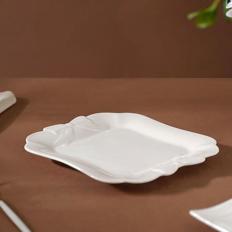Riona Ceramic Vintage Platter White 9 Inch - Ceramic platter, serving platter, fruit platter | Plates for dining table & home decor