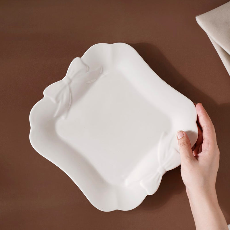Riona Ceramic Vintage Platter White 9 Inch - Ceramic platter, serving platter, fruit platter | Plates for dining table & home decor