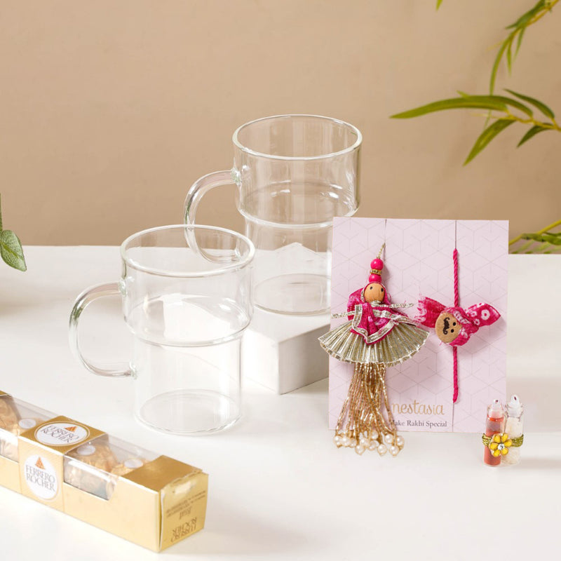 Raksha Bandhan Glass Mugs Hamper For Him & Her Set Of 4