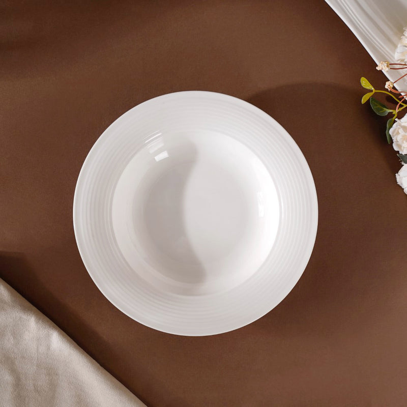 Riona Ceramic Pasta Plate White 8 Inch - Serving plate, pasta plate, lunch plate, deep plate | Plates for dining table & home decor
