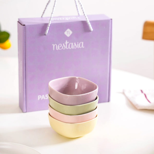 Pastel Square Ceramic Snack Bowl Set Of 4 200ml