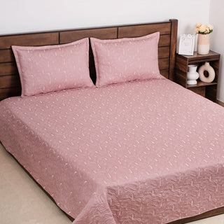 Quilted Leaf Pattern Bed Cover King Size Pink