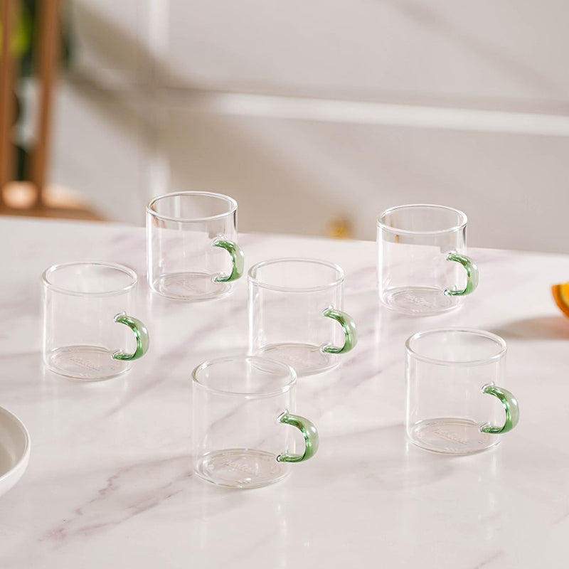 Transparent And Green Cup Set of 6- Tea cup, coffee cup, cup for tea | Cups and Mugs for Office Table & Home Decoration