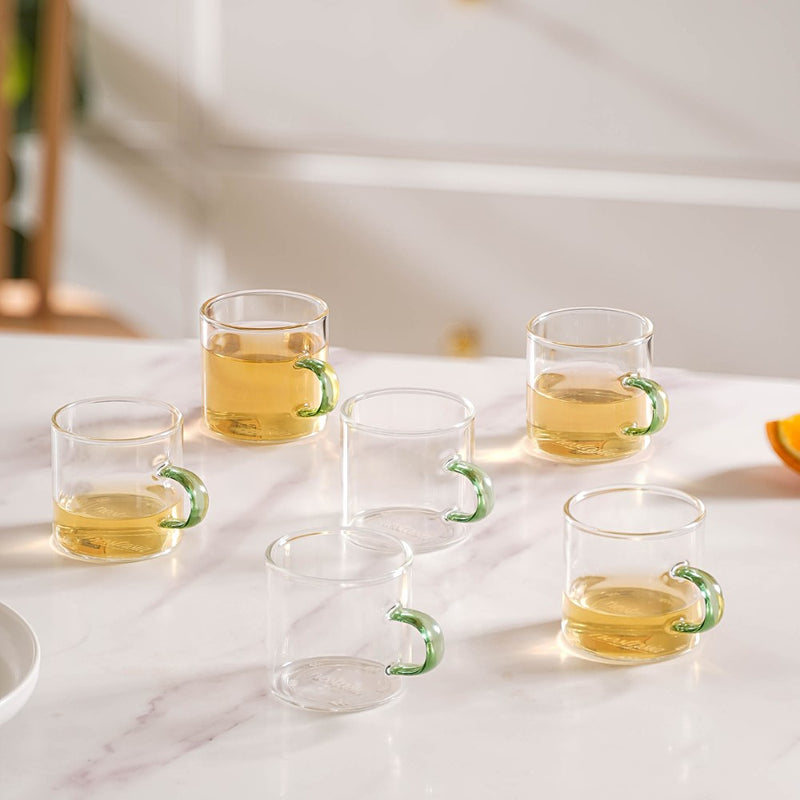 Transparent And Green Cup Set of 6- Tea cup, coffee cup, cup for tea | Cups and Mugs for Office Table & Home Decoration