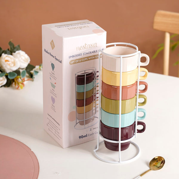 Stackable Mini Tea Cup Set Of 6 Kaori Sunset Hues 100ml