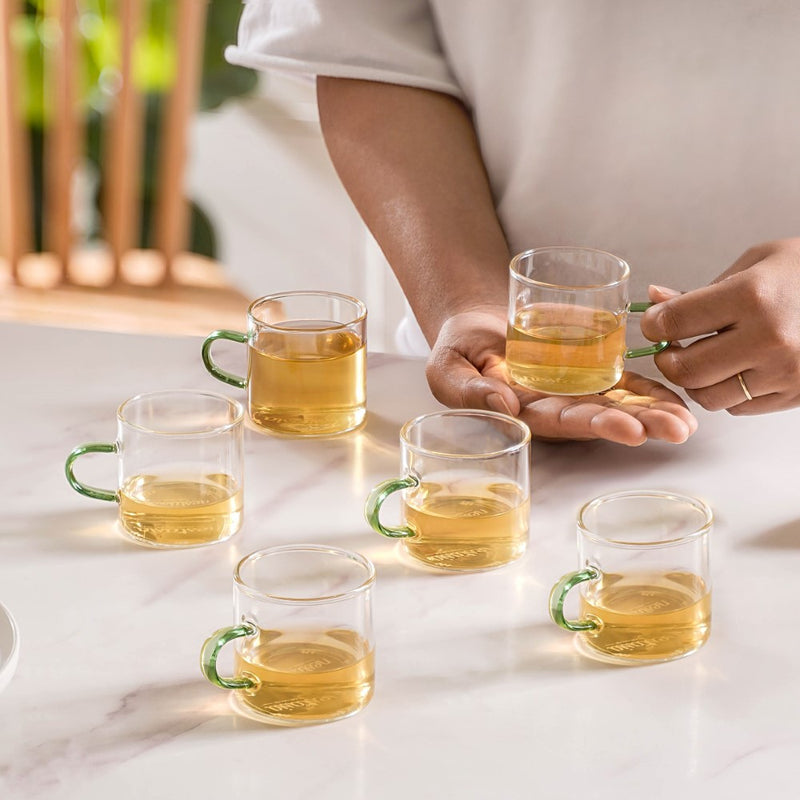 Transparent And Green Cup Set of 6- Tea cup, coffee cup, cup for tea | Cups and Mugs for Office Table & Home Decoration