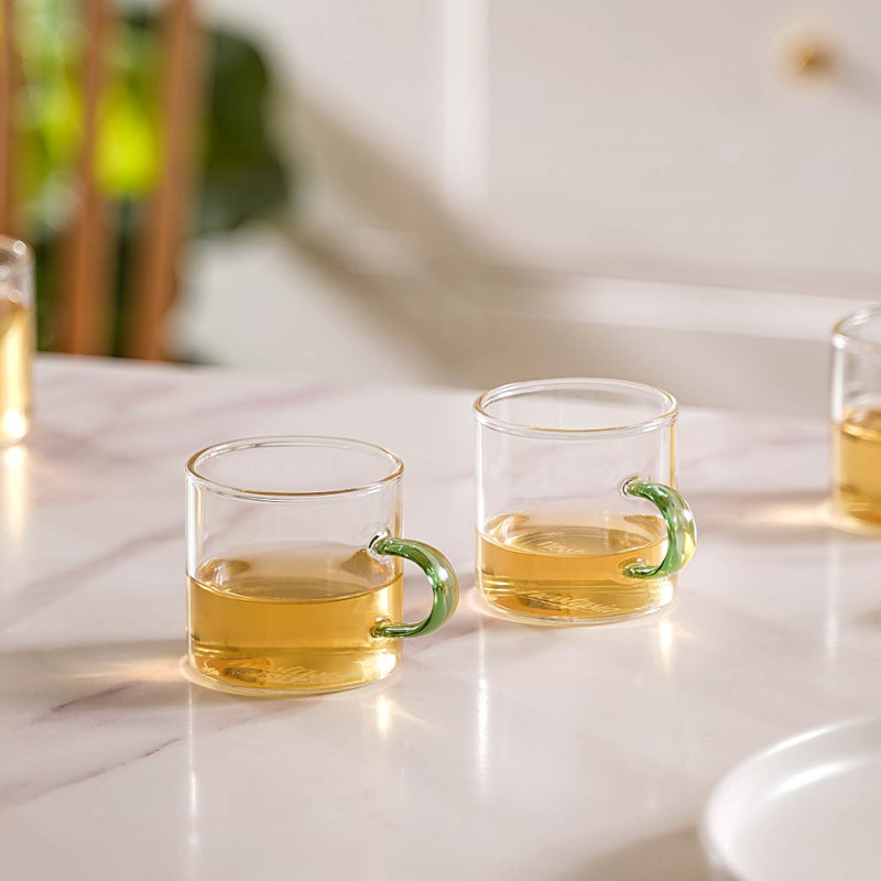 Transparent And Green Cup Set of 6- Tea cup, coffee cup, cup for tea | Cups and Mugs for Office Table & Home Decoration