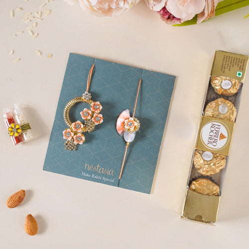 Floral Rakhi And Chocolate Hamper Set of 3