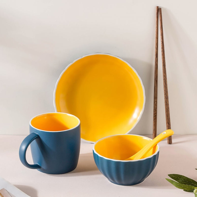 Chrome 5 Piece Blue Snack Set For 1