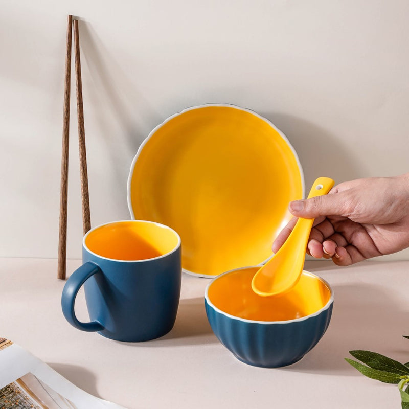 Chrome 5 Piece Blue Snack Set For 1