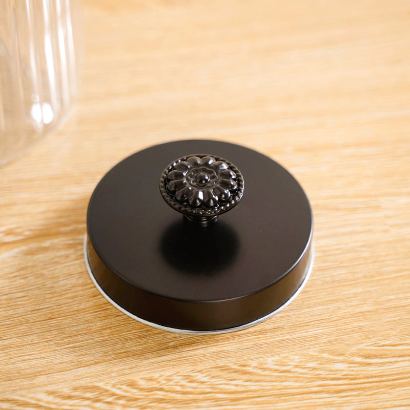 Luxe Fluted Jar With Flower Accent Lid Set Of 4 Matte Black 1000ml