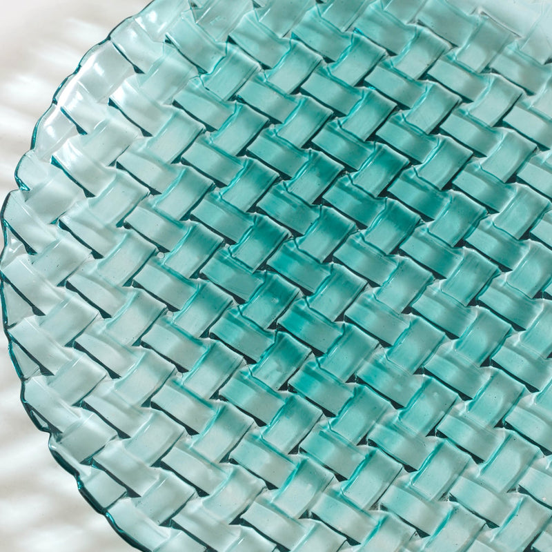 Weave Design Glass Dinner Plate Set Of 6 Teal 25cm