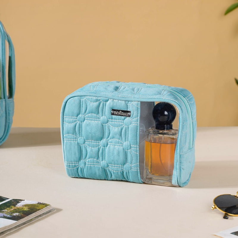 Velvet Travel Pouch Set of 4 Blue