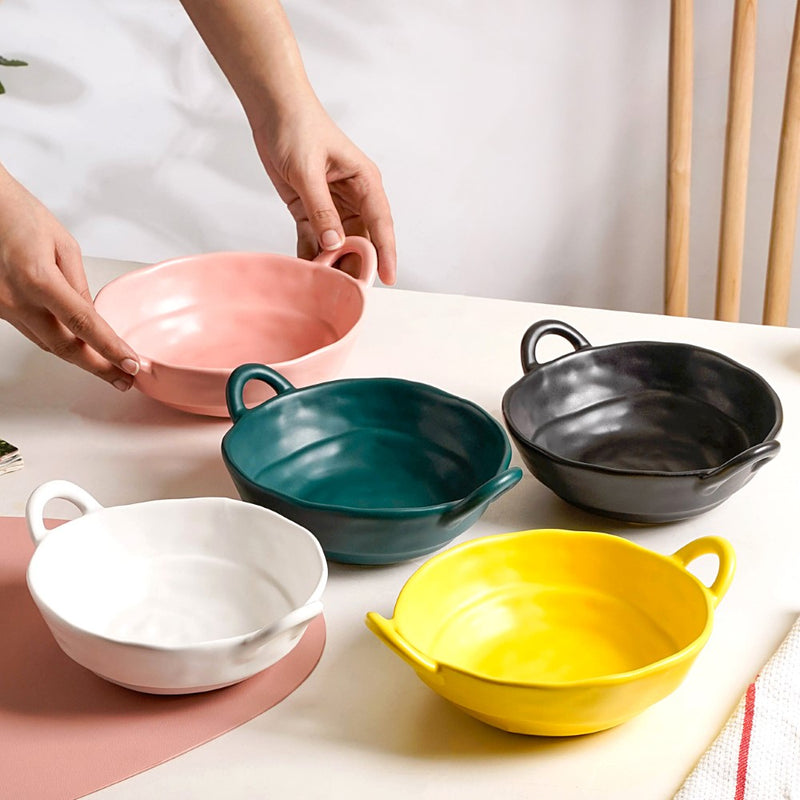 Snack Serving Dish - Bowl, ceramic bowl, serving bowls, noodle bowl, salad bowls, bowl for snacks, baking bowls, large serving bowl, bowl with handle | Bowls for dining table & home decor