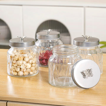 Embossed Jar With Butterfly Lid Set Of 4 700ml