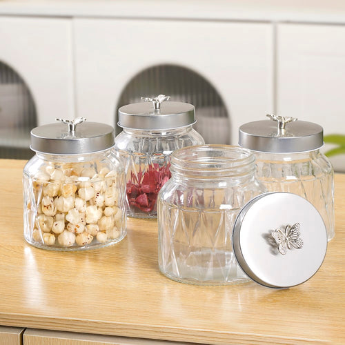 Embossed Jar With Butterfly Lid Set Of 4 700ml