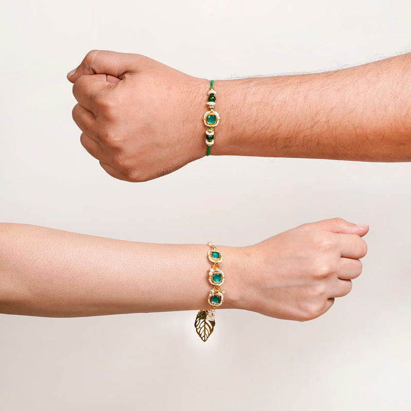 Regal Emerald Rakhi And Lumba Set
