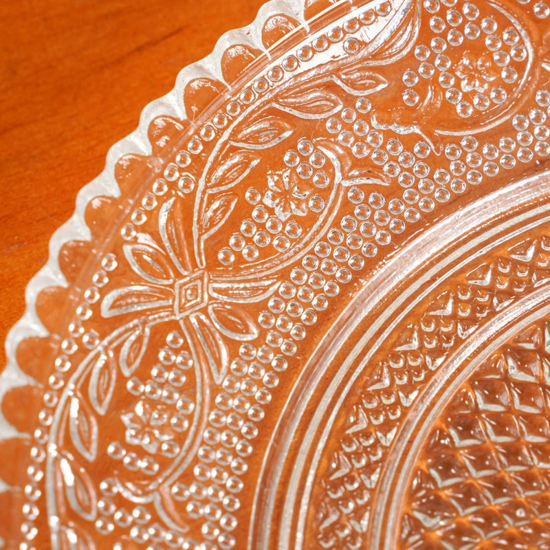 Embossed Glass Dessert Plate Set Of 6 Small 15cm