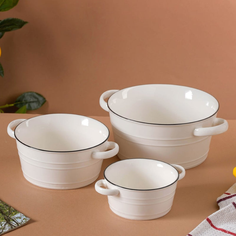 White Serving Bowl - Bowl, ceramic bowl, serving bowls, noodle bowl, salad bowls, bowl for snacks, baking bowls, large serving bowl, bowl with handle | Bowls for dining table & home decor