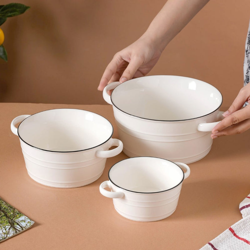 White Serving Bowl - Bowl, ceramic bowl, serving bowls, noodle bowl, salad bowls, bowl for snacks, baking bowls, large serving bowl, bowl with handle | Bowls for dining table & home decor