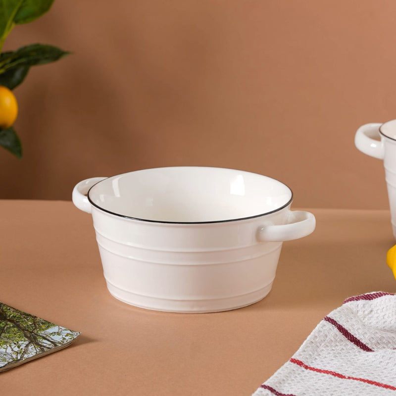 White Serving Bowl - Bowl, ceramic bowl, serving bowls, noodle bowl, salad bowls, bowl for snacks, baking bowls, large serving bowl, bowl with handle | Bowls for dining table & home decor