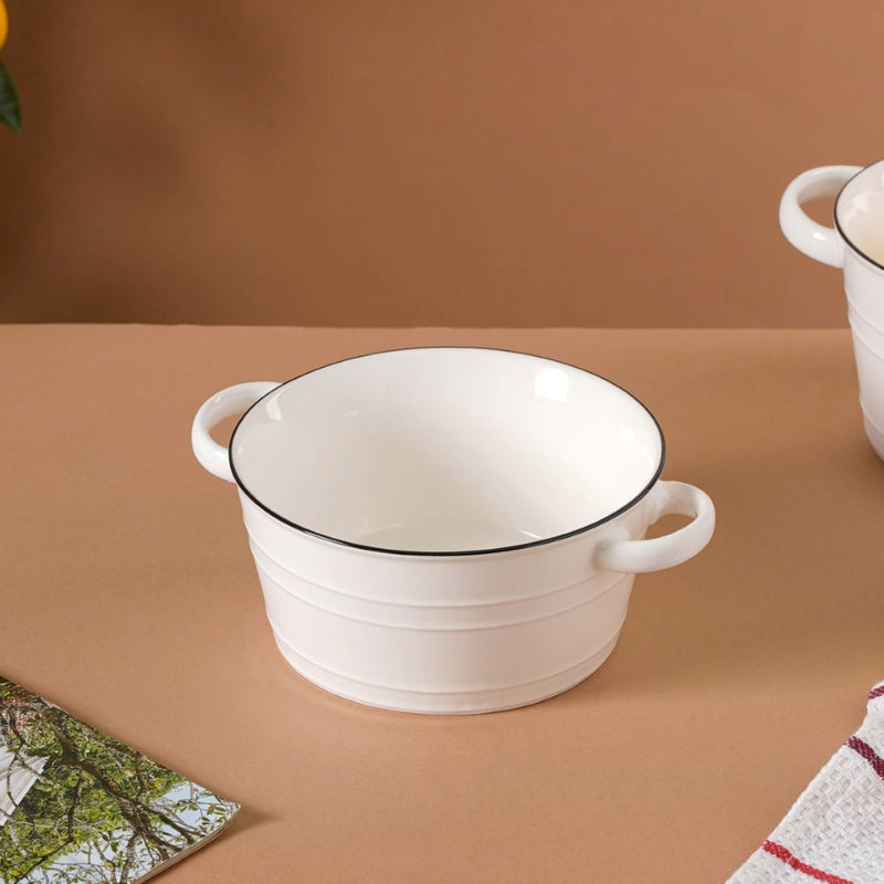 White Serving Bowl - Bowl, ceramic bowl, serving bowls, noodle bowl, salad bowls, bowl for snacks, baking bowls, large serving bowl, bowl with handle | Bowls for dining table & home decor