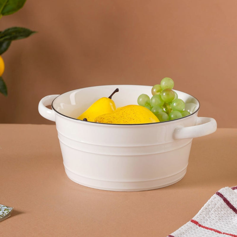 White Serving Bowl - Bowl, ceramic bowl, serving bowls, noodle bowl, salad bowls, bowl for snacks, baking bowls, large serving bowl, bowl with handle | Bowls for dining table & home decor