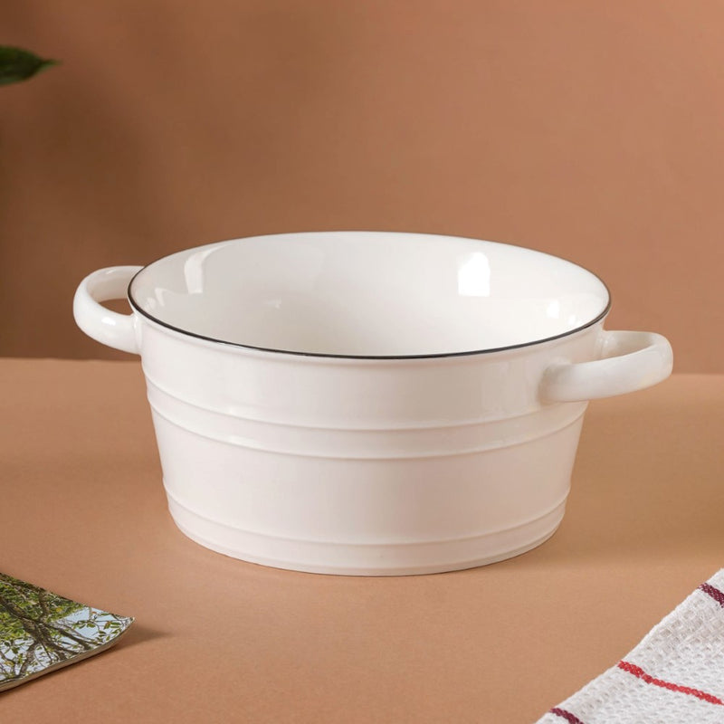 White Serving Bowl - Bowl, ceramic bowl, serving bowls, noodle bowl, salad bowls, bowl for snacks, baking bowls, large serving bowl, bowl with handle | Bowls for dining table & home decor