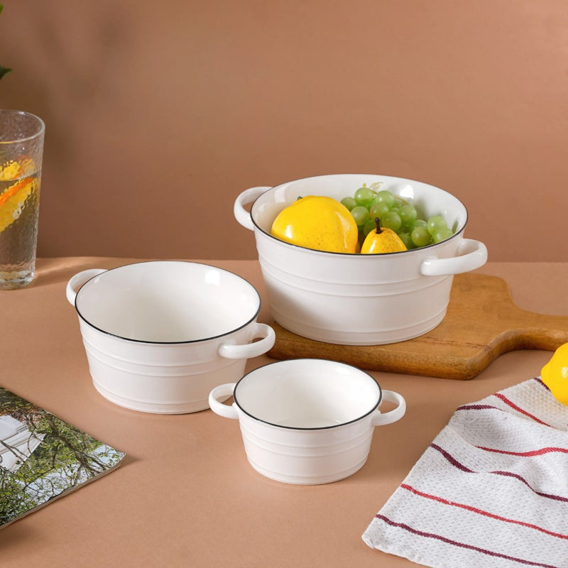 White Serving Bowl - Bowl, ceramic bowl, serving bowls, noodle bowl, salad bowls, bowl for snacks, baking bowls, large serving bowl, bowl with handle | Bowls for dining table & home decor