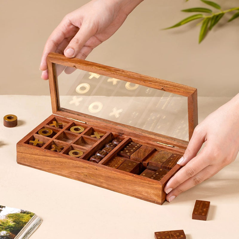 3 in 1 Portable Game Wooden Box Set