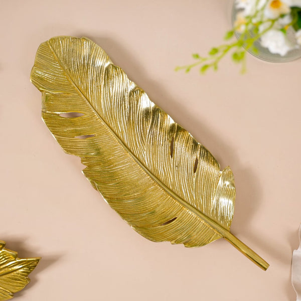 Feather Decorative Platter Tray Gold 18 Inch