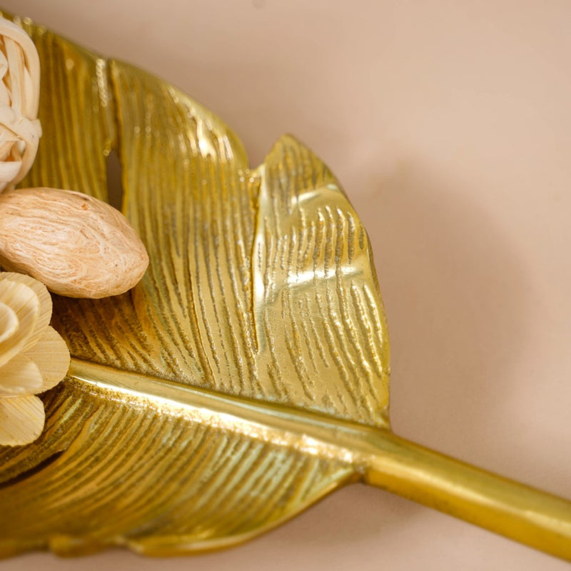 Feather Decorative Platter Tray Gold 18 Inch