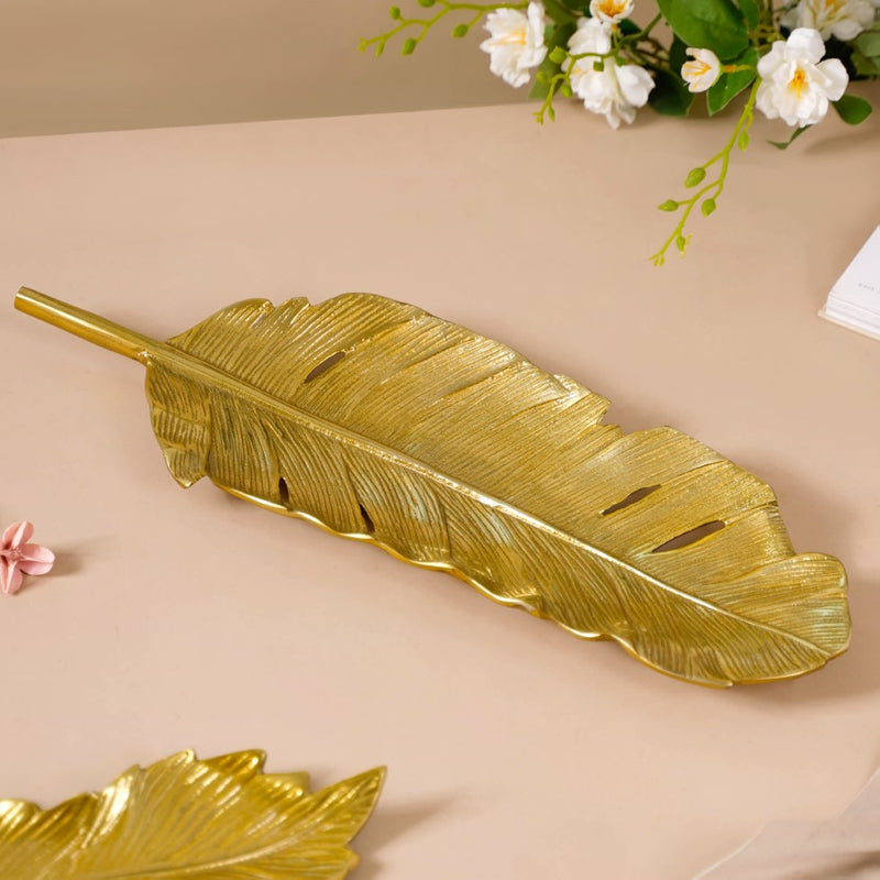 Feather Decorative Platter Tray Gold 18 Inch