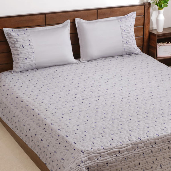 Pure Cotton Quilted King Size Bed Cover Grey