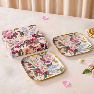 Vintage Blooms Serving Platter Set Of 2 In Gift Box
