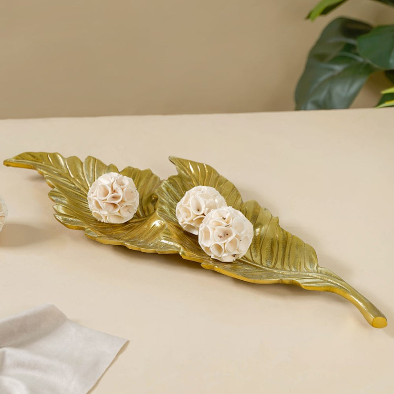 Leaf Platter For Table Decor Gold 20 Inch - Ceramic platter, serving platter, fruit platter | Plates for dining table & home decor