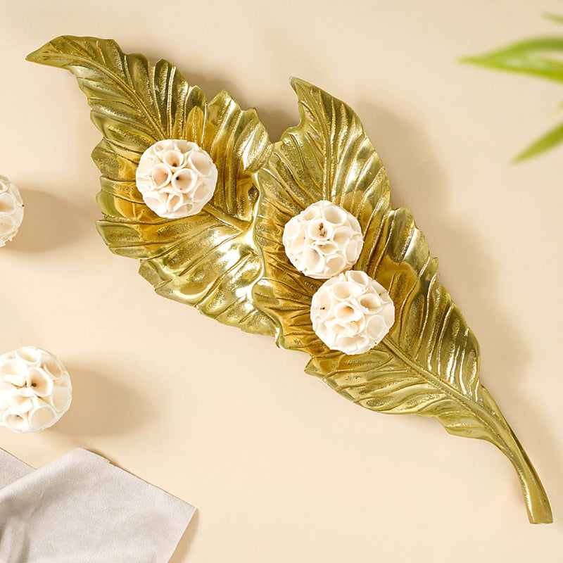 Leaf Platter For Table Decor Gold 20 Inch - Ceramic platter, serving platter, fruit platter | Plates for dining table & home decor