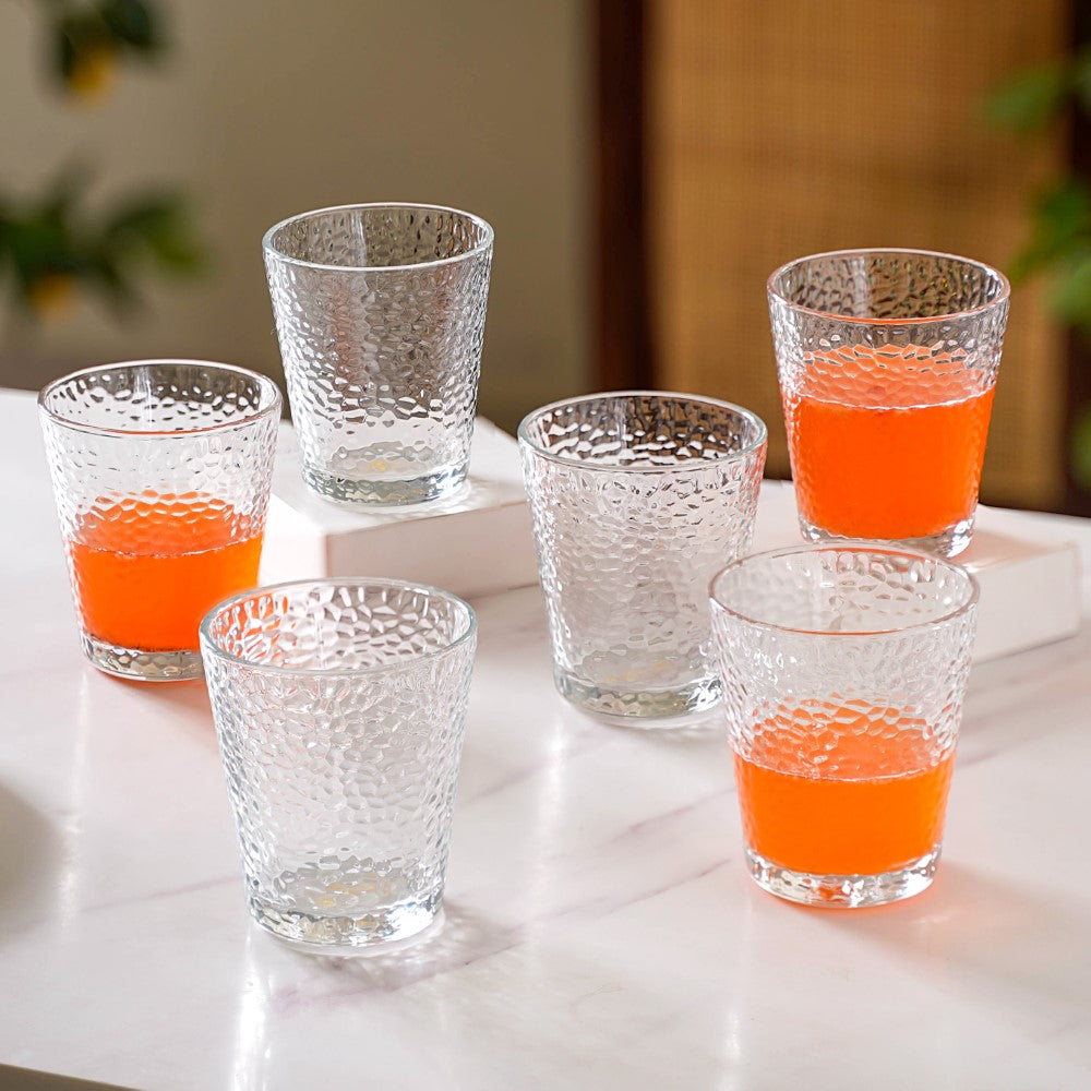 Buy 4 Pieces , 260 ML , Colored Glacier Textured Drinking Glasses Set  Embossed Highball Glasses - Thick Walled Water Tumbler for Cocktail, Juice,  Water, Mixed Drinks, Water Glass - Lowest price in India