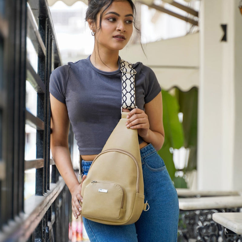 Voyager One Shoulder Sling Backpack Beige