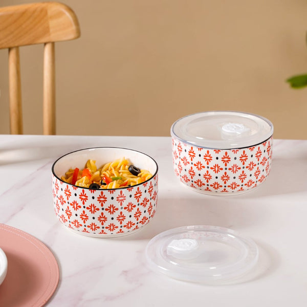 Ceramic Office Lunch Box Set Of 2 Red