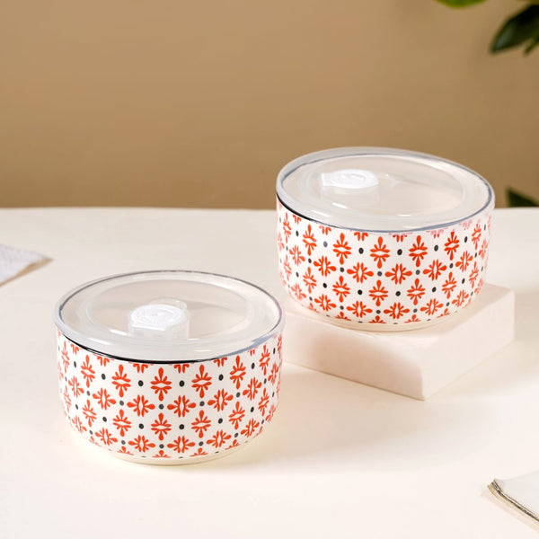 Ceramic Office Lunch Box Set Of 2 Red