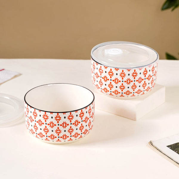 Ceramic Office Lunch Box Set Of 2 Red