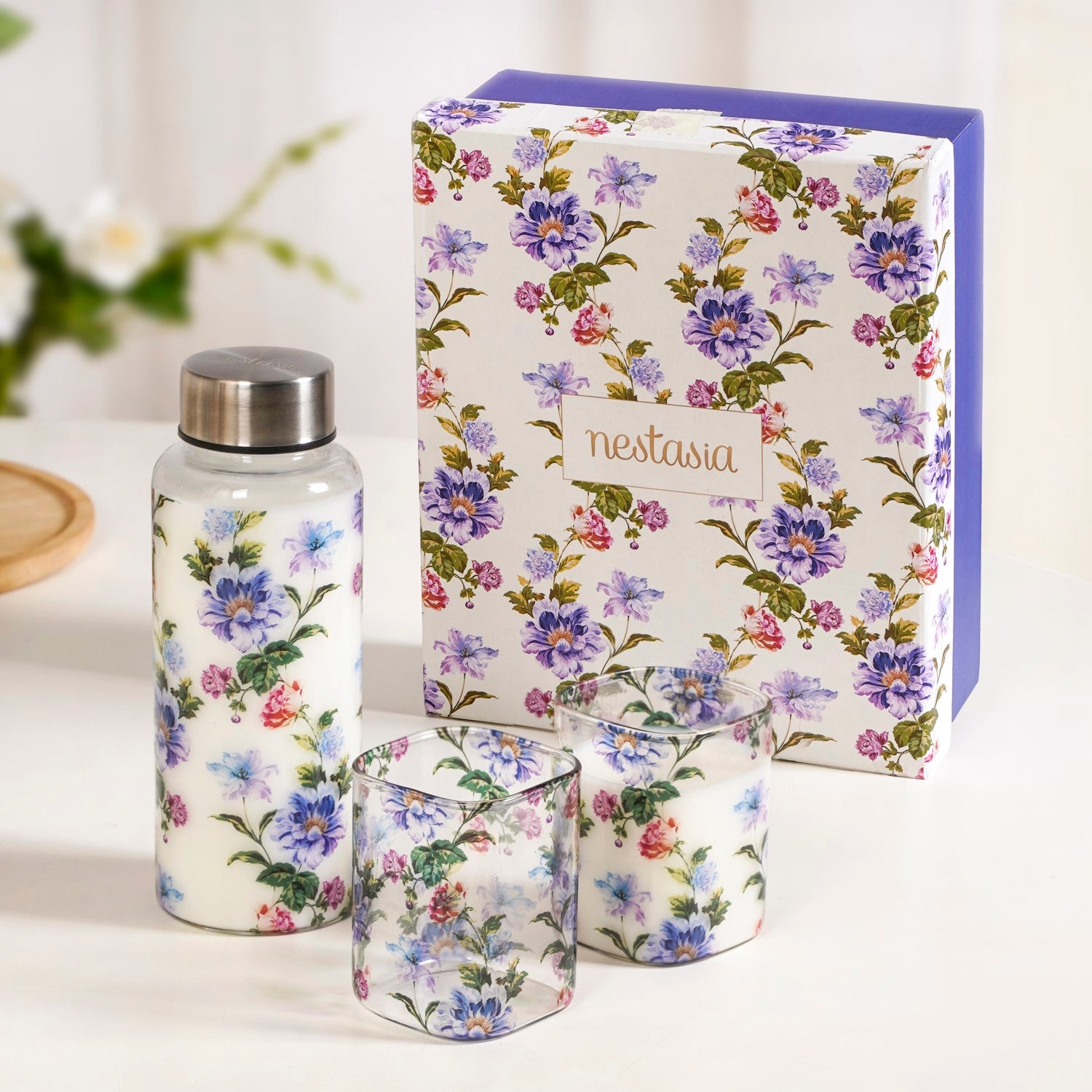 Wildflower Glass Bottle And Tumbler Gift Set Of 3