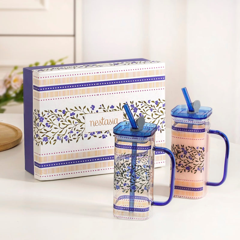Sapphire Sipper With Straw Set Of 2 In Gift Box